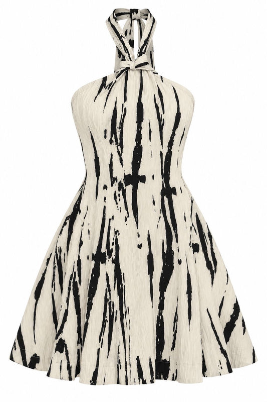 BLACK & WHITE TIE-NECK DRESS