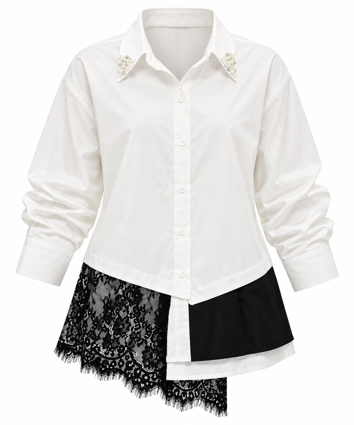 BLACK LACE & PEARL SHIRT