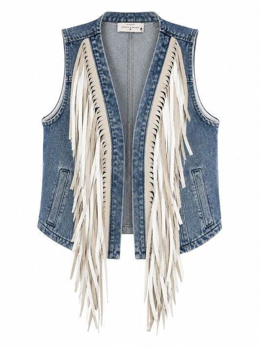 IVORY FRINGE DENIM VEST