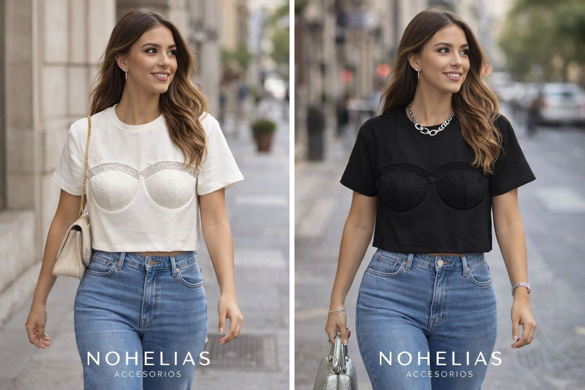 LACE-OVERLAY CORSET CROP TEE