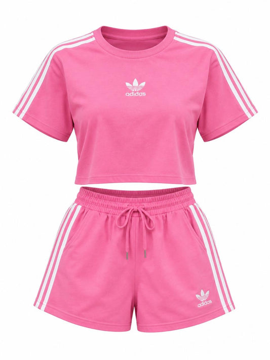 PINK CROP TOP & SHORTS SET INSPO ADIDAS