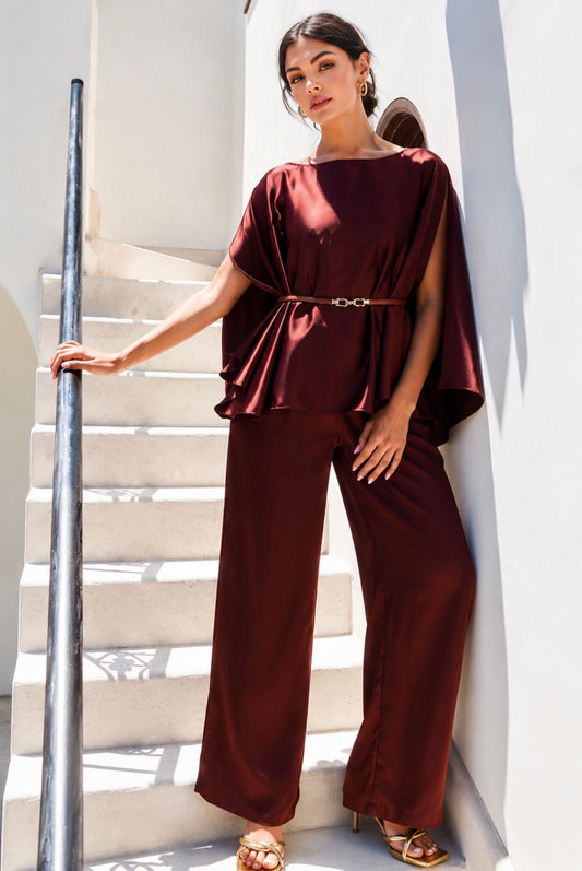 BURGUNDY SATIN SET