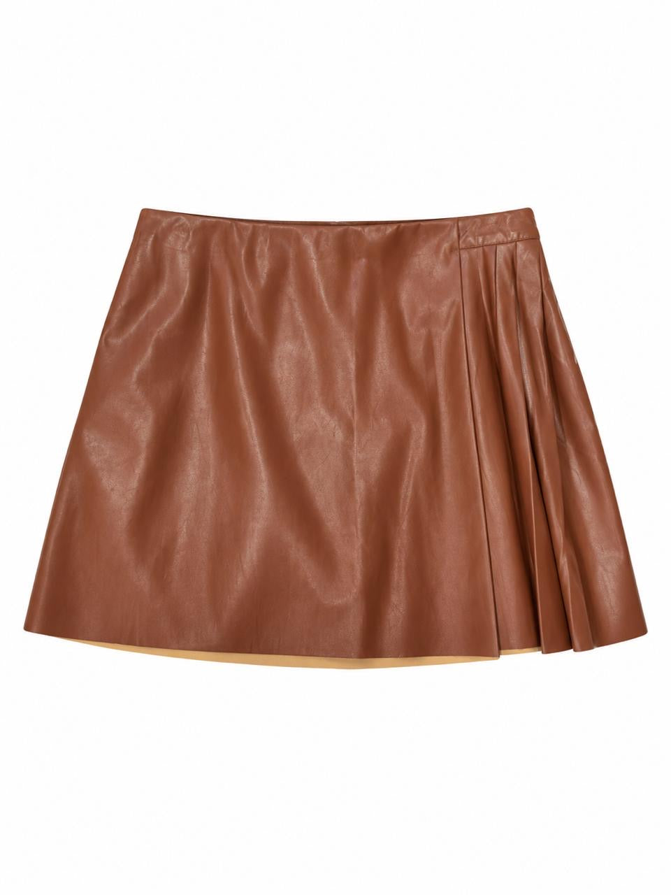 PLEATED FAUX LEATHER MINI SKIRT