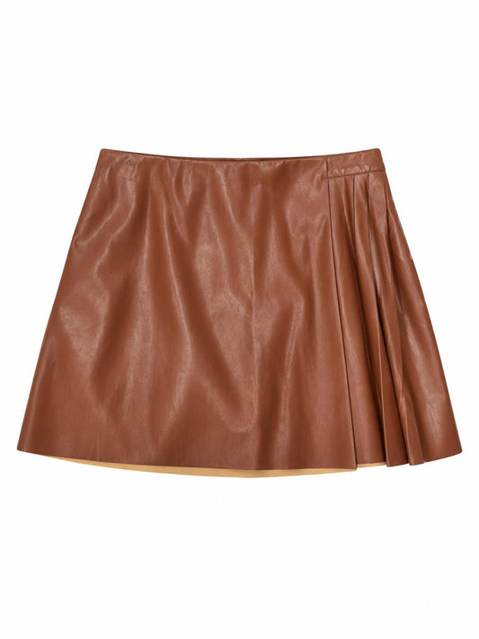 PLEATED FAUX LEATHER MINI SKIRT