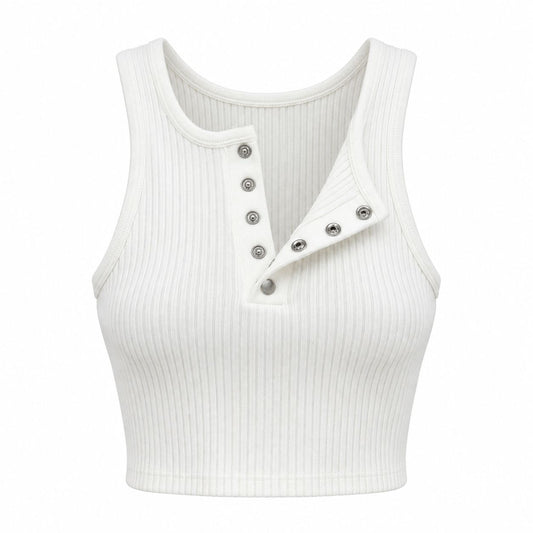 WHITE SNAP DETAIL CROP TOP