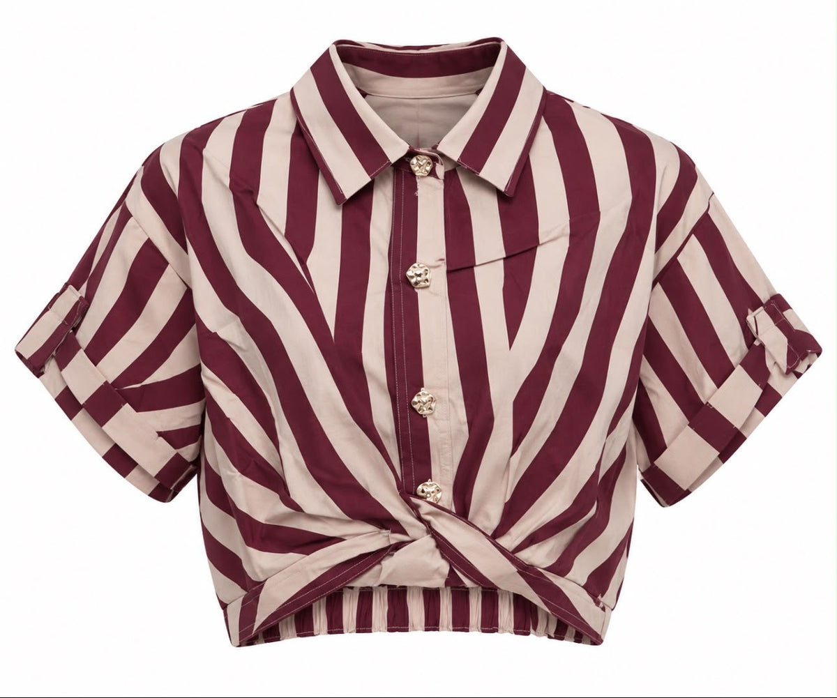 WINE STRIPE KNOT TOP